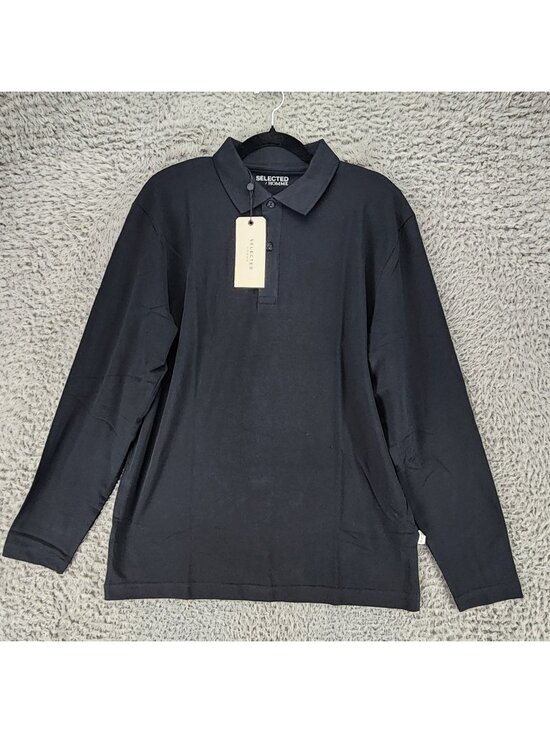 Selected Homme Other - Selected Homme Shirt Mens Small Black Long Sleeve 1/4 Button Polo *NWT*